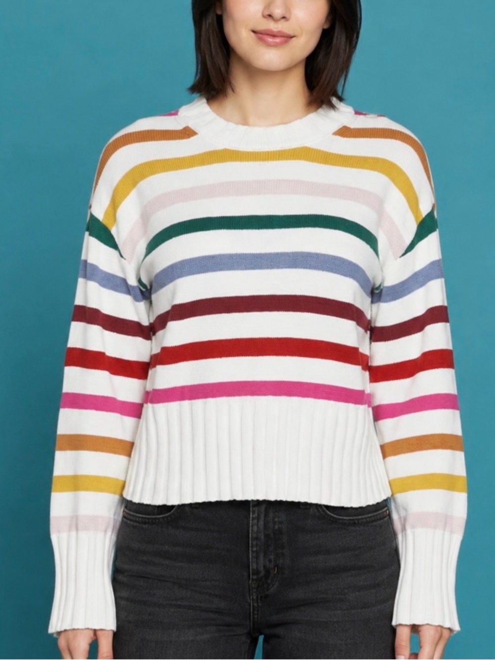 GAP Women's Crew Neck White Multi-Stripe Knit Sweater XXL NWT 🎄🎁🎄